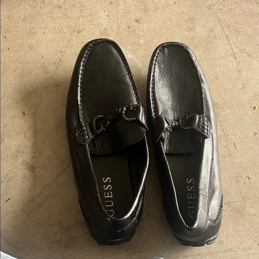 GUESS Men's Leather Black Slip-On Loafers